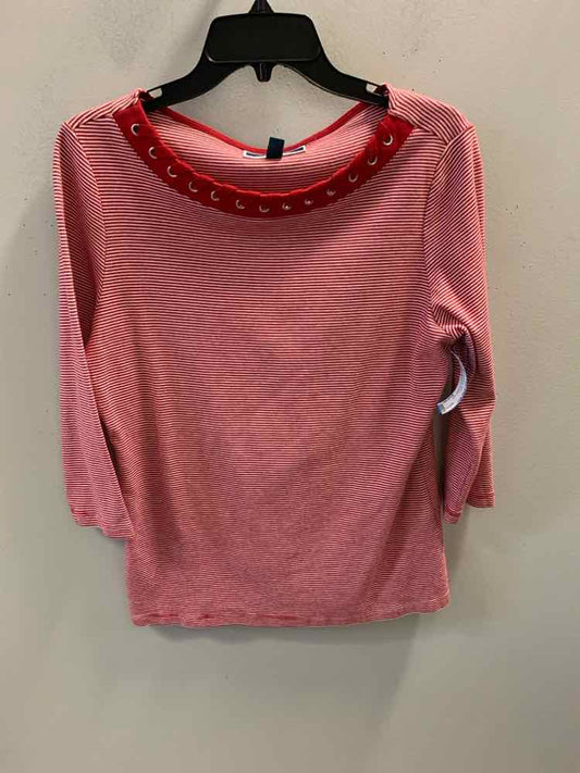 KAREN SCOTT Tops Size L RED/WHT Stripe TOP