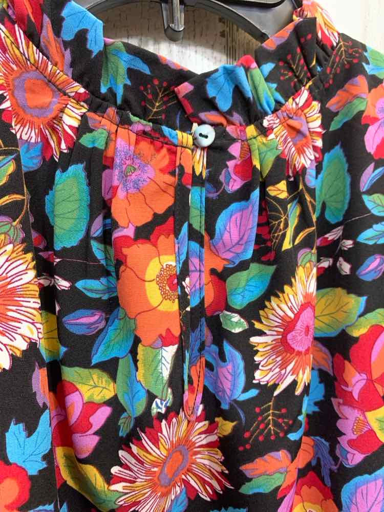 PRE-OWNED JODIFL Tops Size S Multi-Color Floral RUFFLE SLEEVE/MOCK NECK Blouse