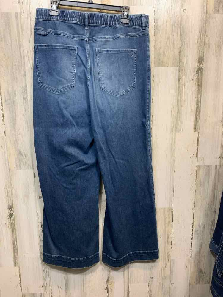 PRE-OWNED Size L UPWEST BOTTOMS Denim DISTRESSED WIDE LEG Pants/RIGHT KNEE HOLE