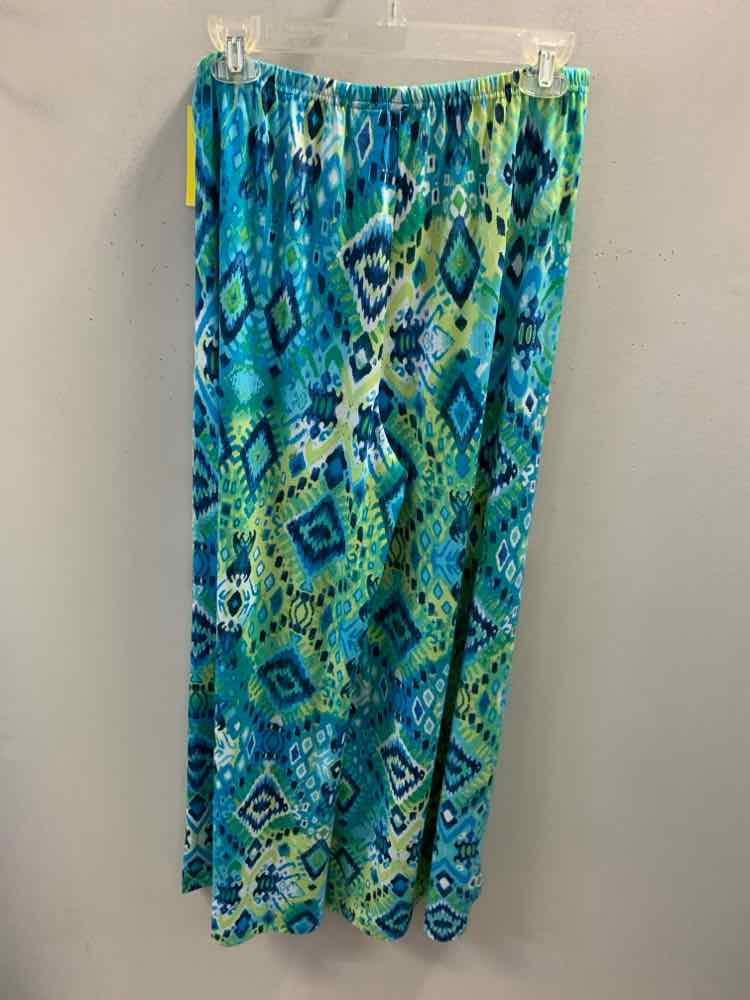 Size M NEW DIRECTION BOTTOMS BLU/GRN/AQUA Geometric Pants