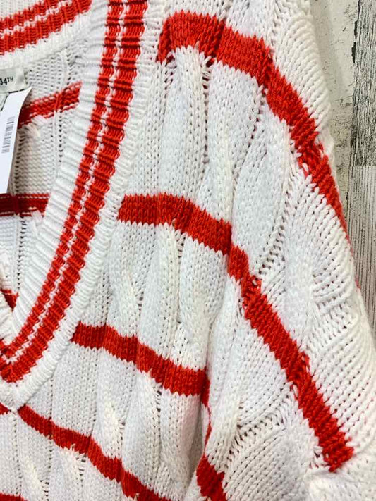 NWT ON 34TH Size L Tops RED/WHT RIB KNIT LONG SLEEVES V NECK SWEATER