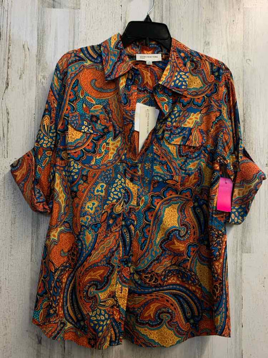 NWT JONES NEW YORK Tops Size L BLU/ORNG FLORAL/PAISLEY LONG SLEEVES TOP/BUTTON D