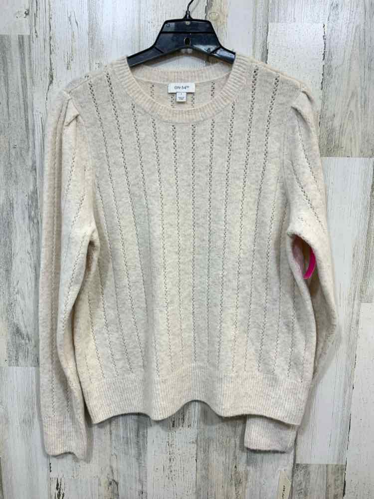 NWT ON 34TH Size L Tops OATMEAL Knit Eyelet LONG SLEEVES SWEATER