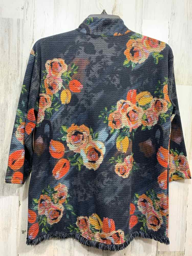 PRE-OWNED ALI MILES/OVERSIZED 3/4 SLEEVE TEXTURED ASYMMETRICAL BUTTON NECK
