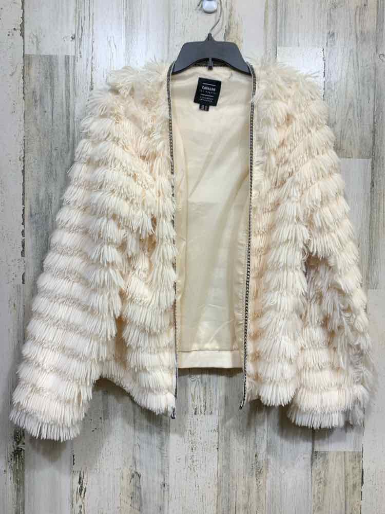 PRE-OWNED CAVALINI Size XL JACKETS / COATS White FAUX FUR Cardigan