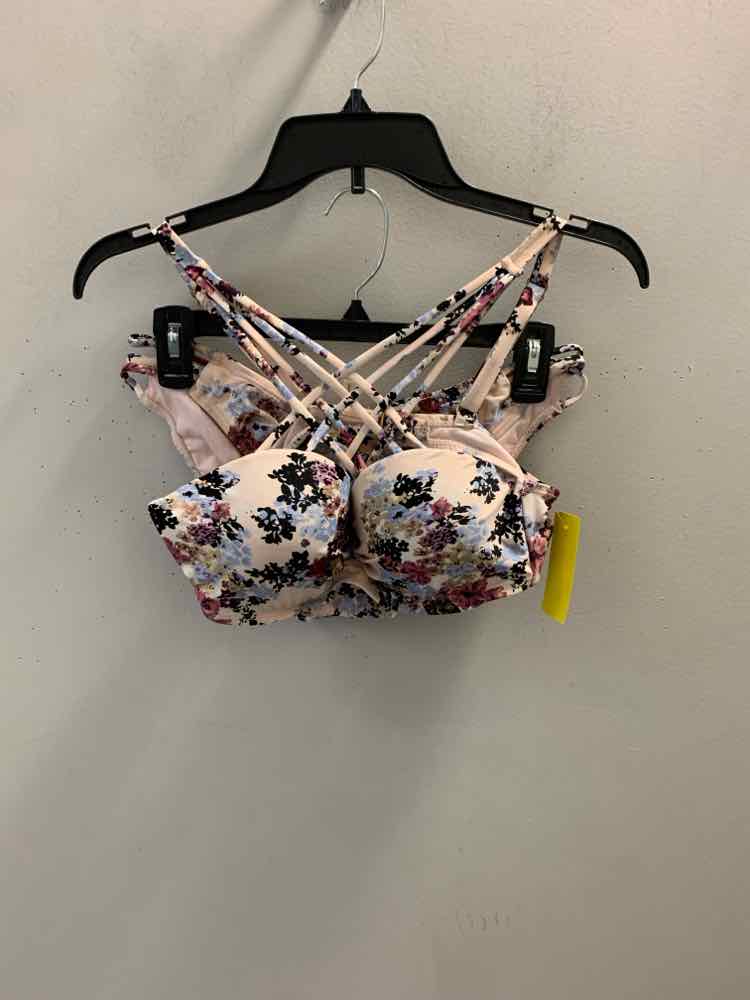 FRANCESCA'S Swimwear Size L BLUSH/BLK/PUR/LT BLU Floral 2PC Swimsuit