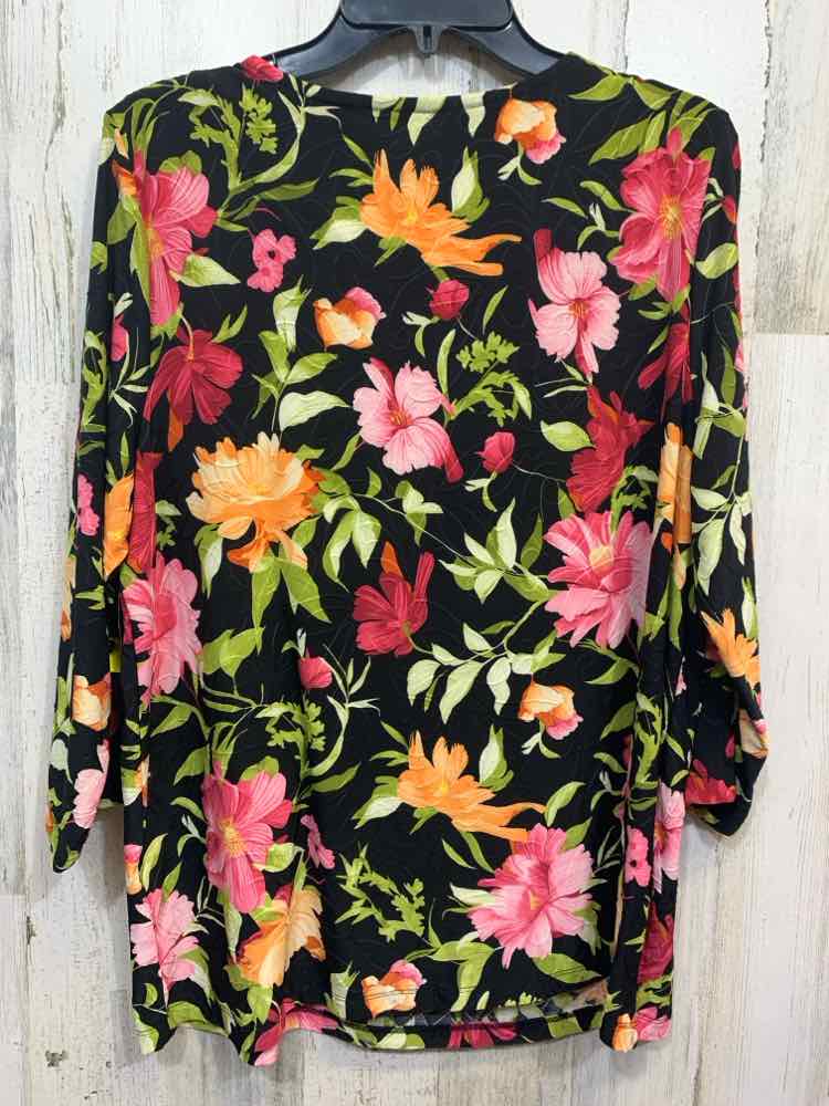 NWT JM COLLECTION Tops Size 1X BLK/PNK/ORG Floral 3/4 SLEEVE Blouse