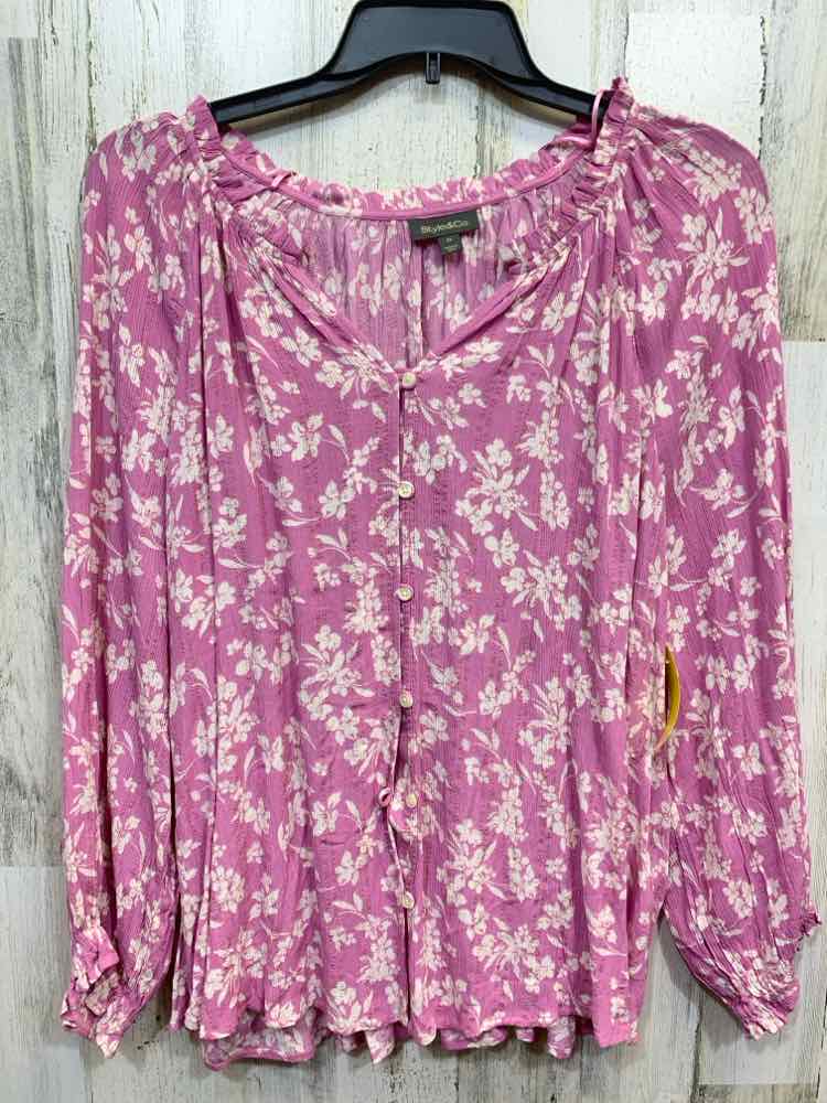 NWT STYLE & CO Tops Size 3X PNK/WHT Floral 3/4 SLEEVE Blouse