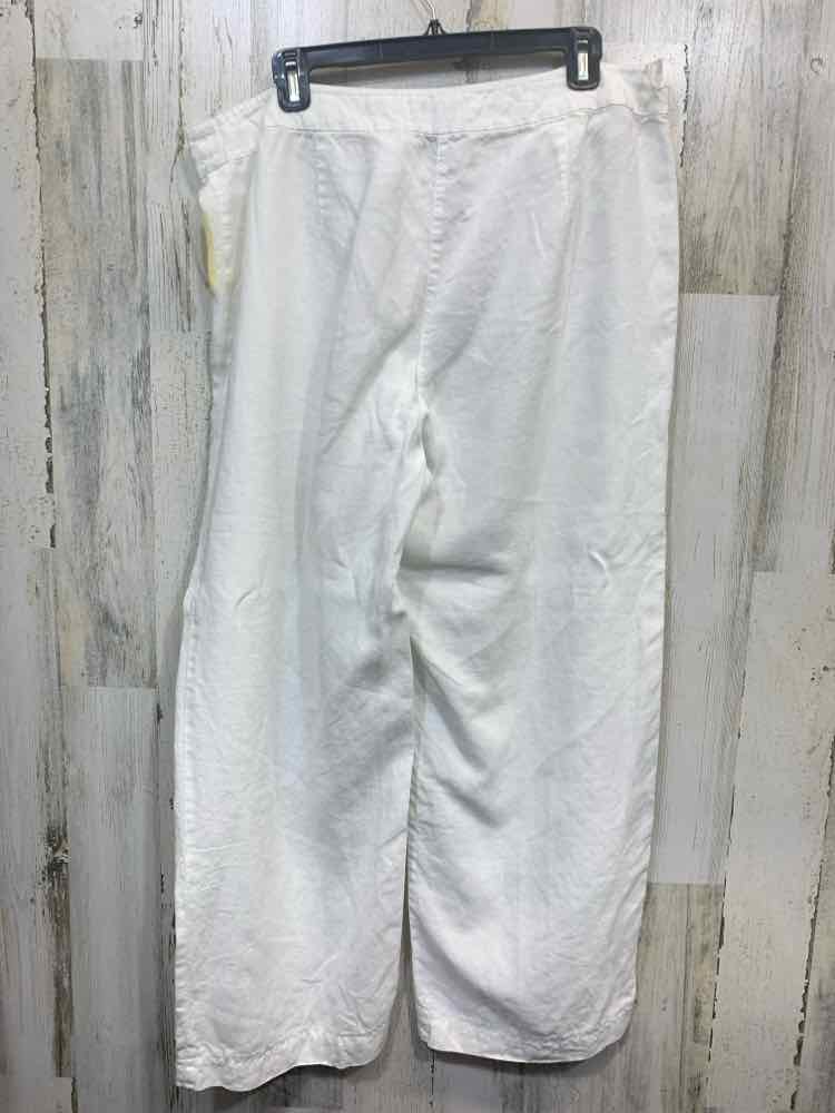 PRE-OWNED Size L EILEEN FISHER BOTTOMS White LINEN WIDE LEG Pants