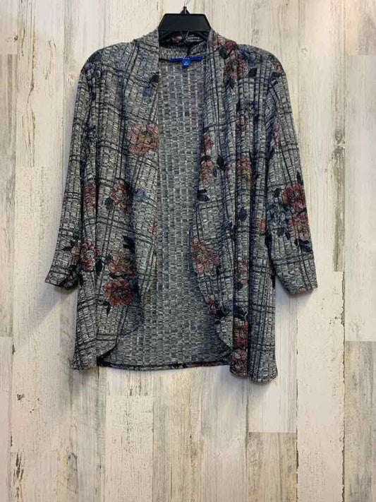 PRE-OWNED APT. 9 Tops Size M GRAY/RED/BLUE FLOWERS CARDIGAN Cardigan/LONG SLEEVE