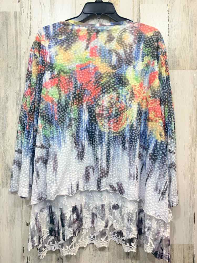PRE-OWNED ALI MILES PLUS SIZES Size 3X Multi-Color ABSTRACT HIGH-LOW Shirt/HIGH-