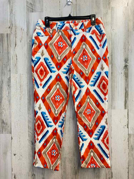 PRE-OWNED Size 6 CHICOS BOTTOMS RED/WHT/TAN DIAMOND STRETCH Pants
