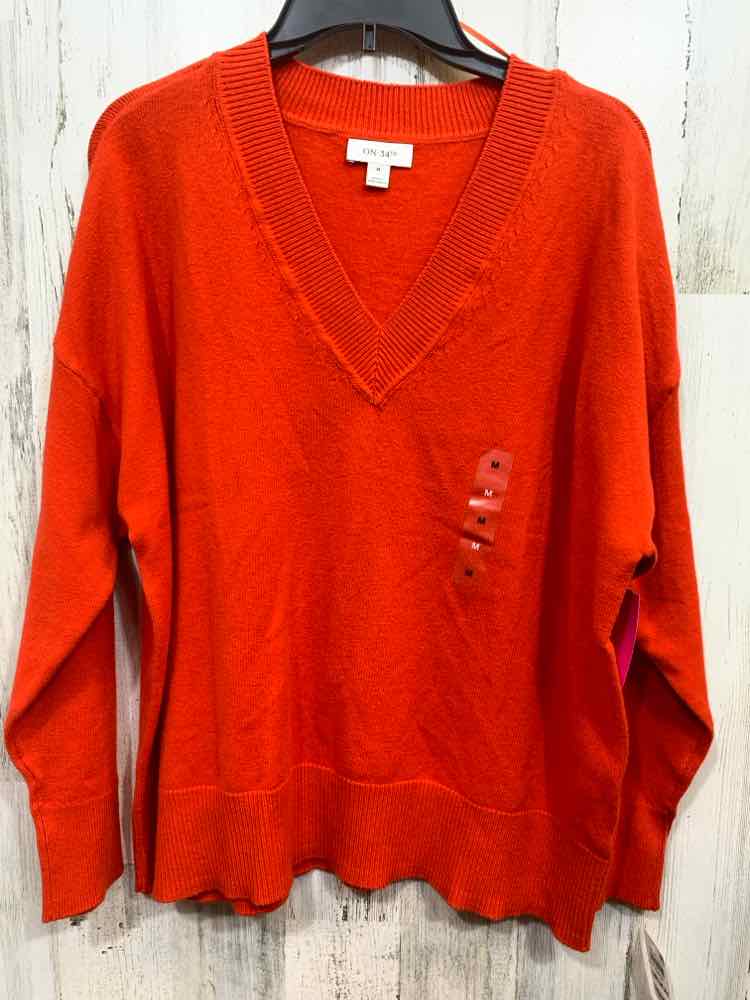 NWT ON 34TH Size M Tops BLOOD ORANGE V-NECK LONG SLEEVES SWEATER