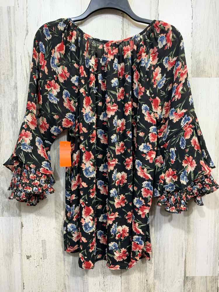 PRE-OWNED M Tops Size M BLK/PNK/WHT Floral BELL SLEEVES Blouse