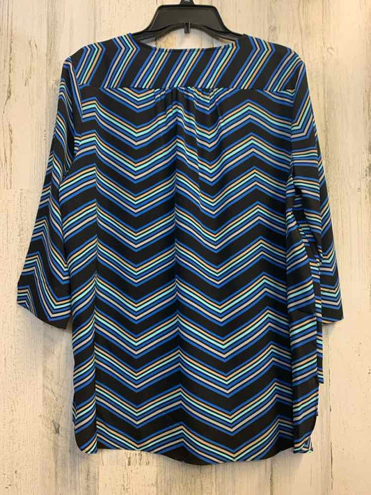 PRE-OWNED DANA BUCHMAN Tops Size XL BLK/AQUA/ROYAL/BGE DIAGONAL STRIPE TOP