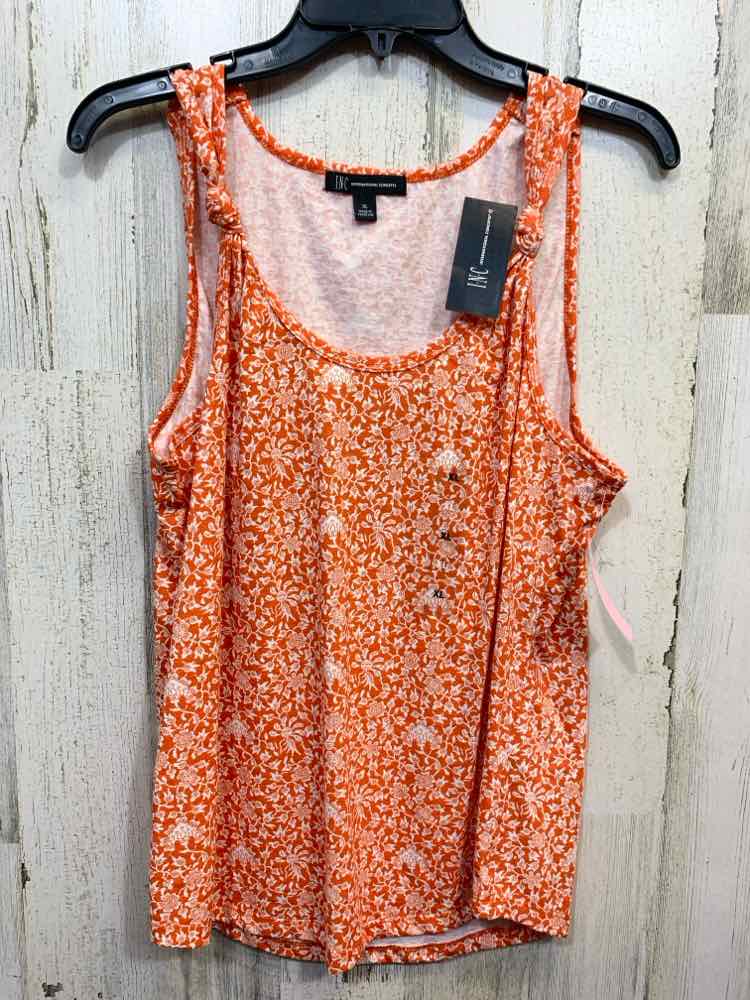 PRE-OWNED INC Tops Size XL ORANGE/WHITE Floral TANK TOP Tank Top/FLORAL TANK TOP