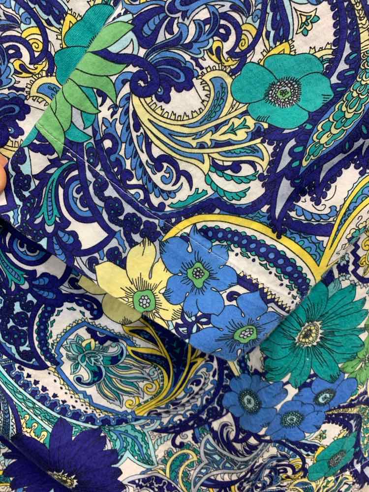 PRE-OWNED TALBOTS Tops Size 1X BLU/WHT/AQUA/YLW FLORAL/PAISLEY 3/4 SLEEVE TOP/V