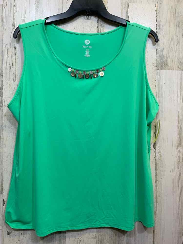 PRE-OWNED RUBY RD Tops Size 1X Green Solid SLEEVELESS Tank Top