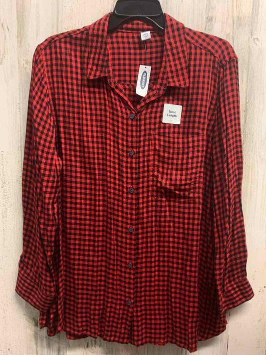 NWT OLD NAVY Tops Size PXL RED/BLK Checkered TUNIC Shirt