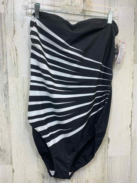 PRE-OWNED BPC SECTION Swimwear Size 14 BLACK/WHITE STRIPES ONE PIECE Swimsuit/ON