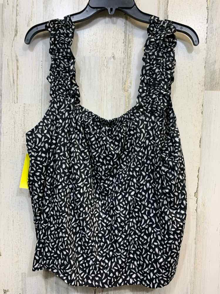 NWT ON THE 34TH Tops Size XL BLACK/WHITE PAINT BRUSH RUFFLE SLEEVE Tank Top/BOXY