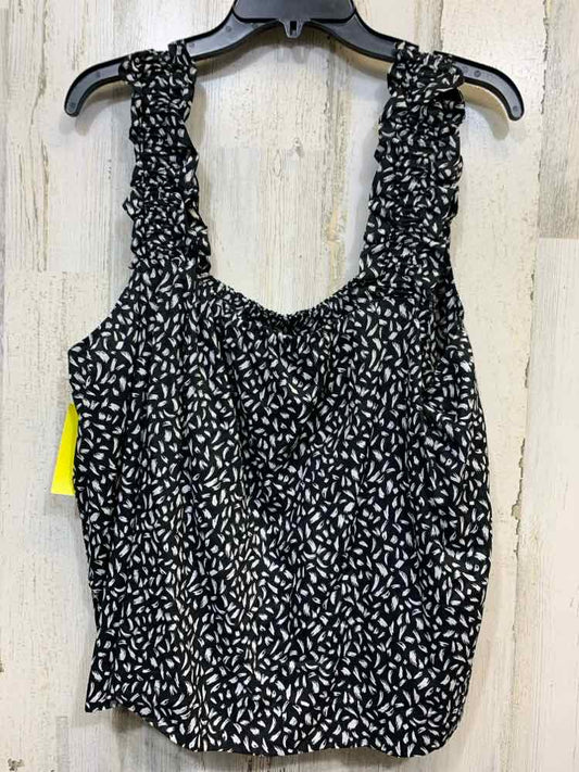 NWT ON THE 34TH Tops Size XL BLACK/WHITE PAINT BRUSH RUFFLE SLEEVE Tank Top/BOXY