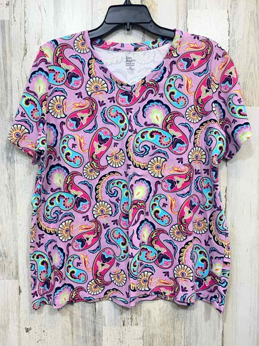 PRE-OWNED KIM ROGERS Tops Size XL PNK/WHT/YLLW/AQUA/LIME Paisley Shirt/PAISLEY P