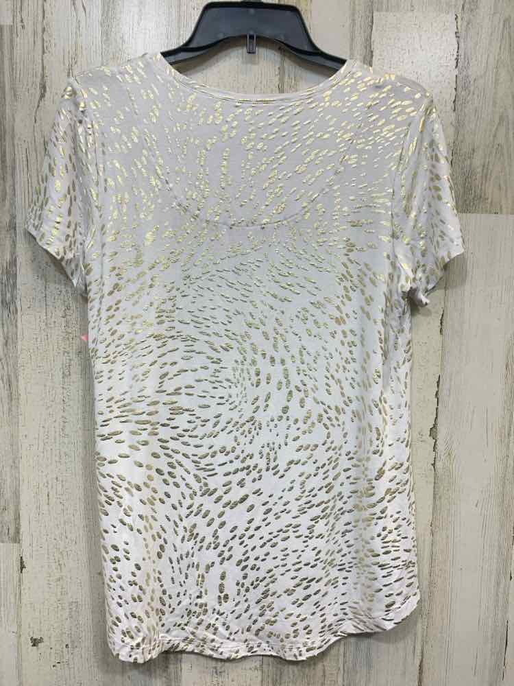 PRE-OWNED JM COLLECTION Tops Size S WHITE/GOLD SPECKS SHORT SLEEVES Shirt/WHITE/