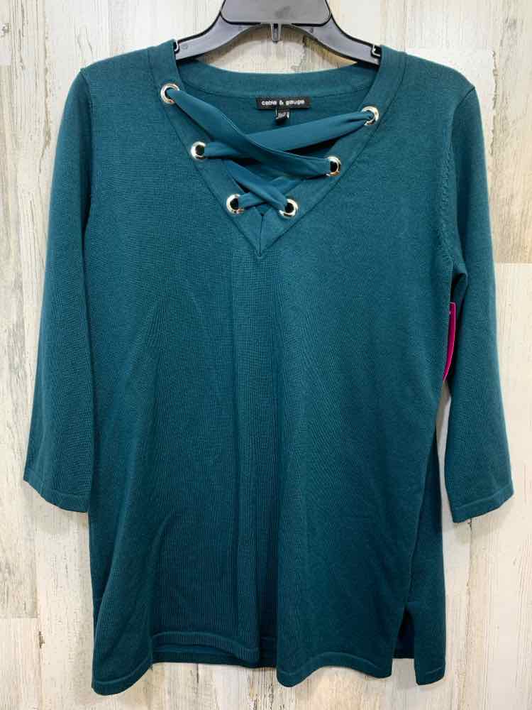 PRE-OWNED CABLE&GAUGE Tops Size XL Teal Solid LONG SLEEVE Sweater/TEAL LONG SLEE