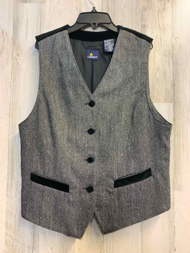 PRE-OWNED LIZSPORT Tops Size 12 BLACK/GRAY Wool RAYON VEST TOP/BLACK/GRAY VEST.