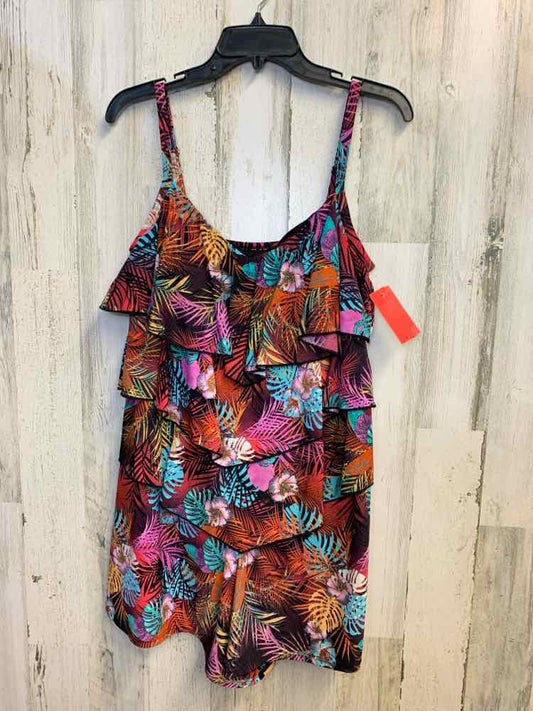 PRE-OWNED FIT 4U Swimwear Size 14 Multi-Color TROPICAL ONE PIECE Swimsuit/ONE PI