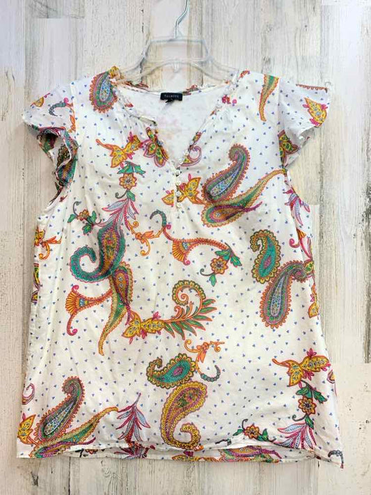 PRE-OWNED TALBOTS Tops Size L WHT/MULTI Paisley CAP SLEEVE TOP