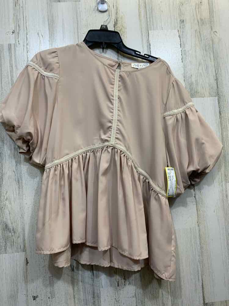 NWT SHE + SKY Tops Size L Tan BELL SLEEVES Blouse