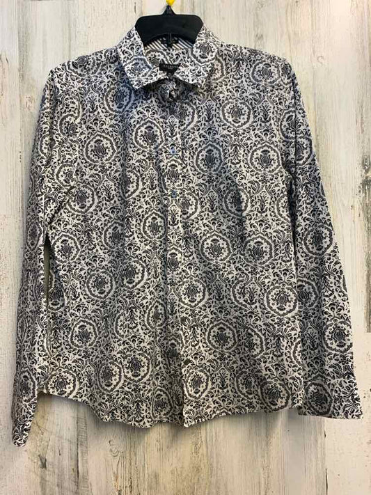 PRE-OWNED TALBOTS Tops Size 14P BLACK/WHITE Paisley LONG SLEEVES TOP/LONG SLEEVE