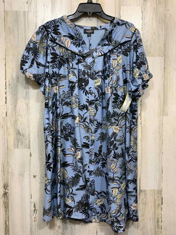 NWT GIGIO Dresses and Skirts Size L LT BLU/WHT/BLK Floral BUTTON DOWN Dress/PUFF