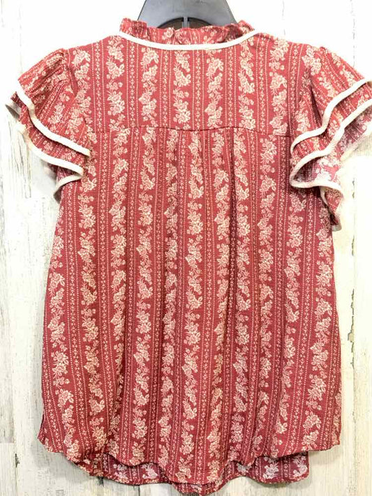 NWT MINE Tops Size M WHT/RED Floral RUFFLE SLEEVE/TIE FRONTv Blouse