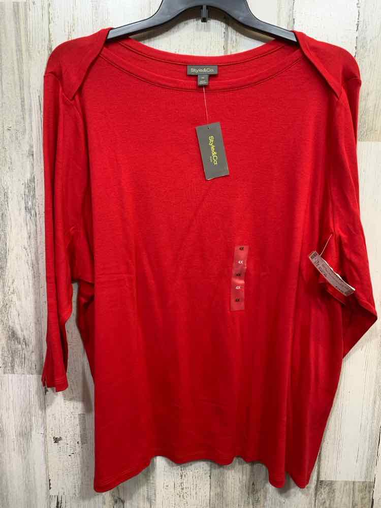 NWT STYLE & CO Tops Size 4X Red Solid 3/4 SLEEVE Blouse