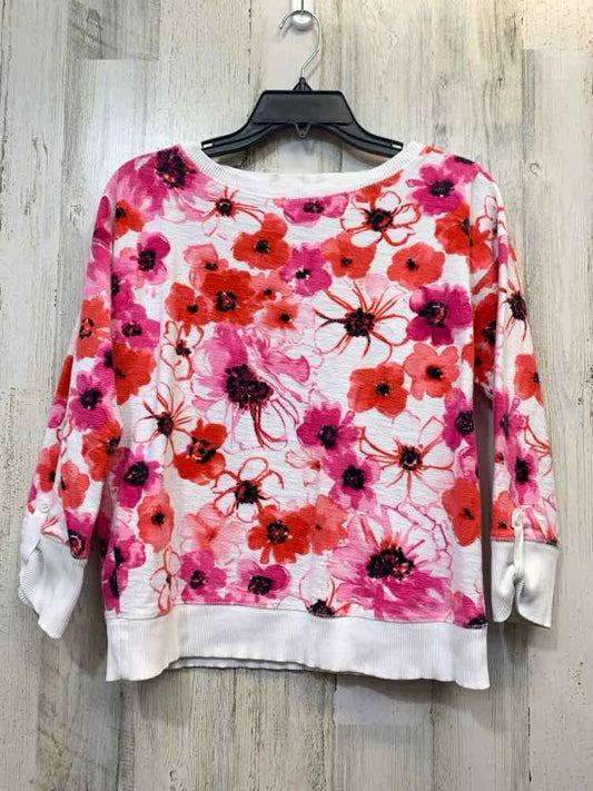 PRE-OWNED JNY Tops Size M WHITE/RED/PINK Floral SWEATER Sweater/WHITE/RED/PINK F