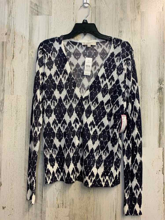 NWT LOFT Tops Size L WHT/NVY LONG SLEEVES Cardigan/V NECK BUTTON UP