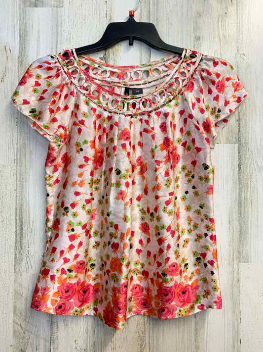 NEW DIRECTIONS Tops Size PS HT PINK/CRM/LIME/ORG ROSES CAP SLEEVE TOP
