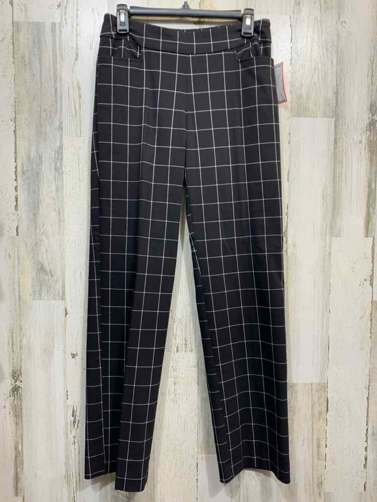 PRE-OWNED TIME AND TRUE Size 6 BOTTOMS WHT/BLK Plaid STRAIGHT Pants
