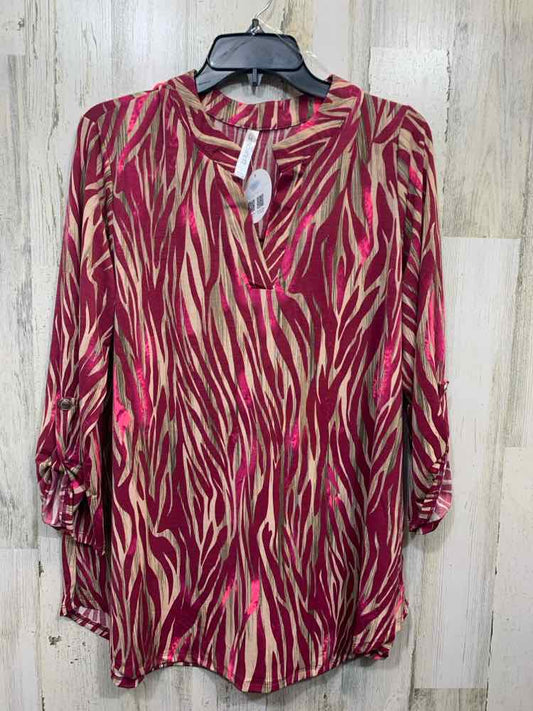 NWT DEAR SCARLETT Tops Size L FUSH/HOT PINK/TAN ZEBRA LONG SLEEVE Blouse/ZEBRA P