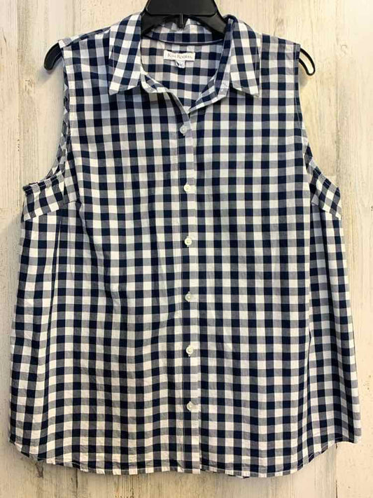 PRE-OWNED KIM ROGERS Tops Size L NVY/WHT Checkered SLEEVELESS TOP