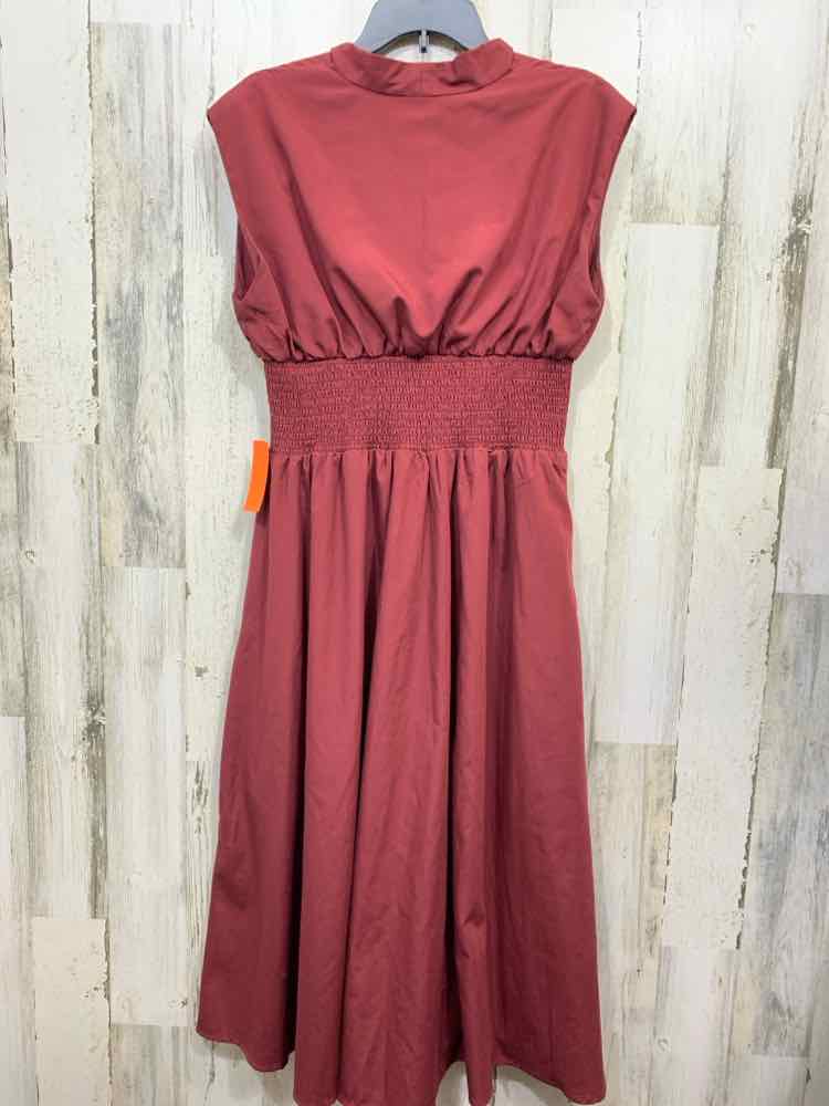 PRE-OWNED ENTRO/ZIP-FRONT SMOCKED WAIST CAP SLEEVE MIDI