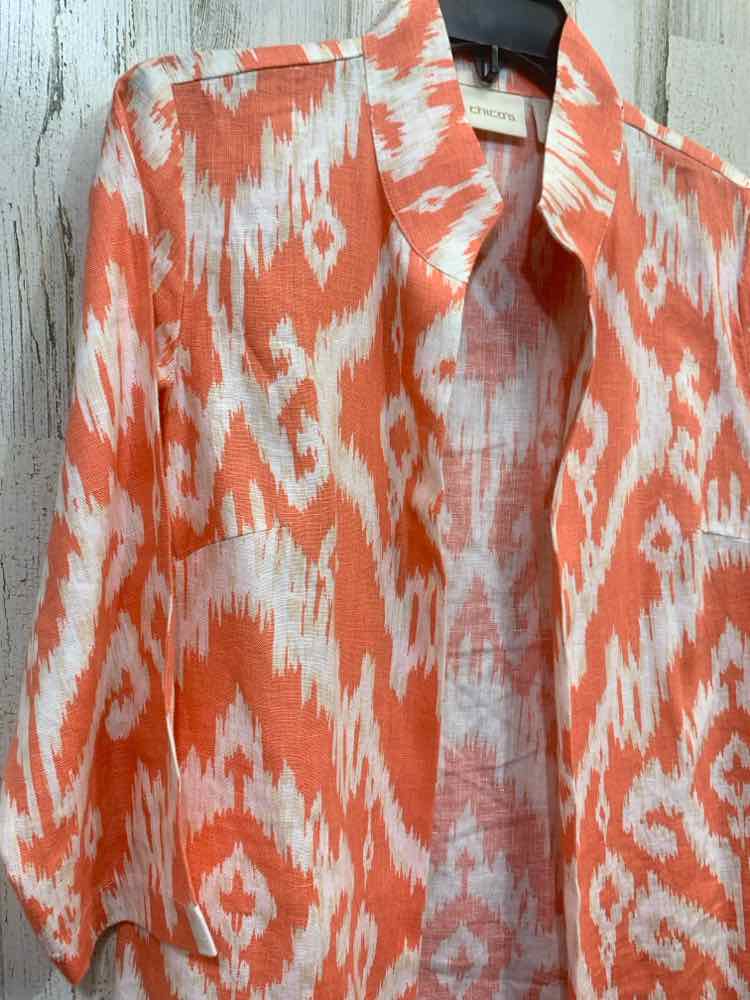 PRE-OWNED CHICO'S Tops Size 0 PEACH/BEIGE ABSTRACT JACKET /LIGHT WEIGHT LIN