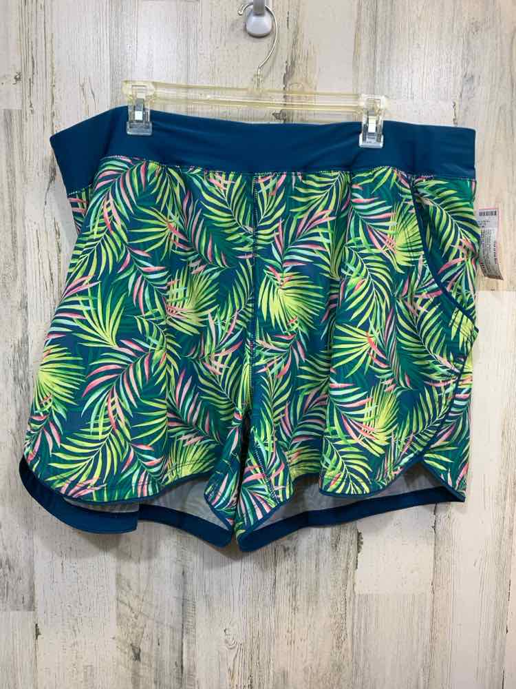 PRE-OWNED LANDS END Activewear 22W TEAL/GREEN/PINK TROPICAL Activewear Bottom/TR