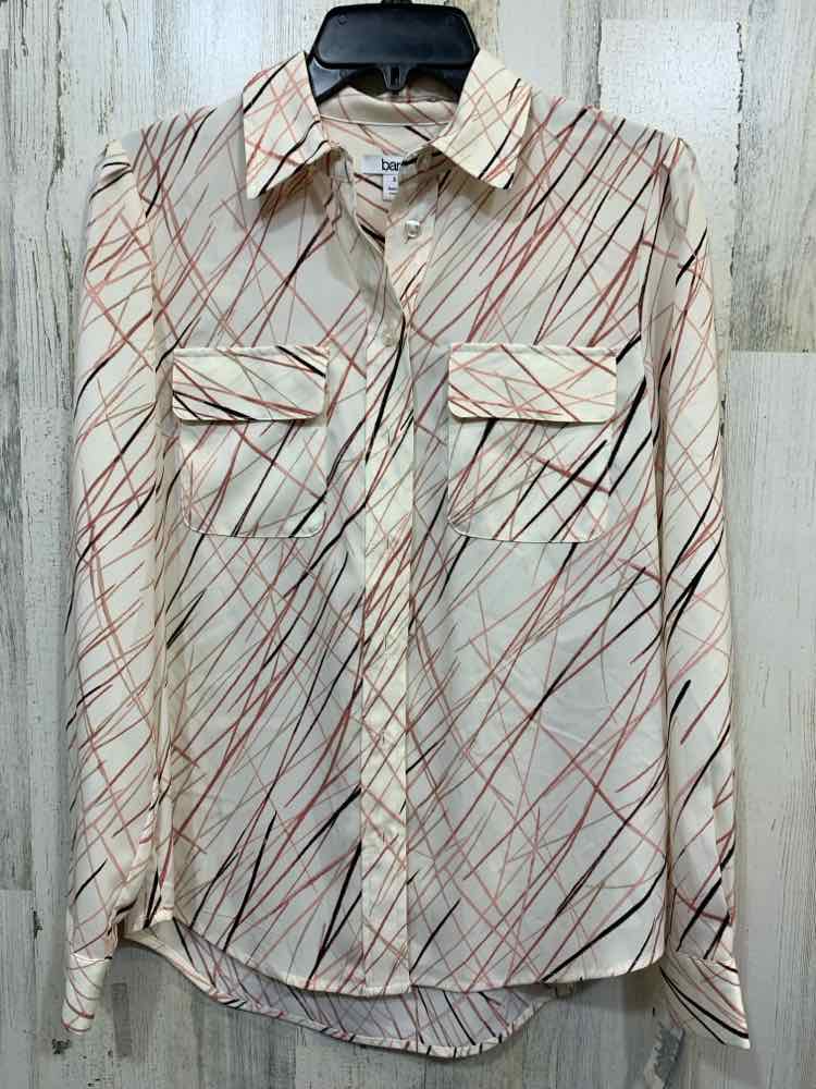 NWT BAR lll Size S Tops CRM/BLK/PINK STROKES LONG SLEEVES BUTTON UP SHIRT