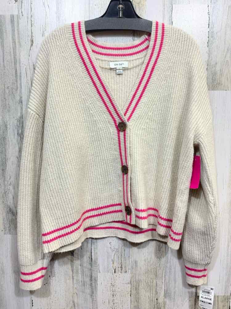 NWT ON 34TH Size XL Tops PNK/BGE RIB KNIT LONG SLEEVES V NECK  SWEATER CARDIGAN