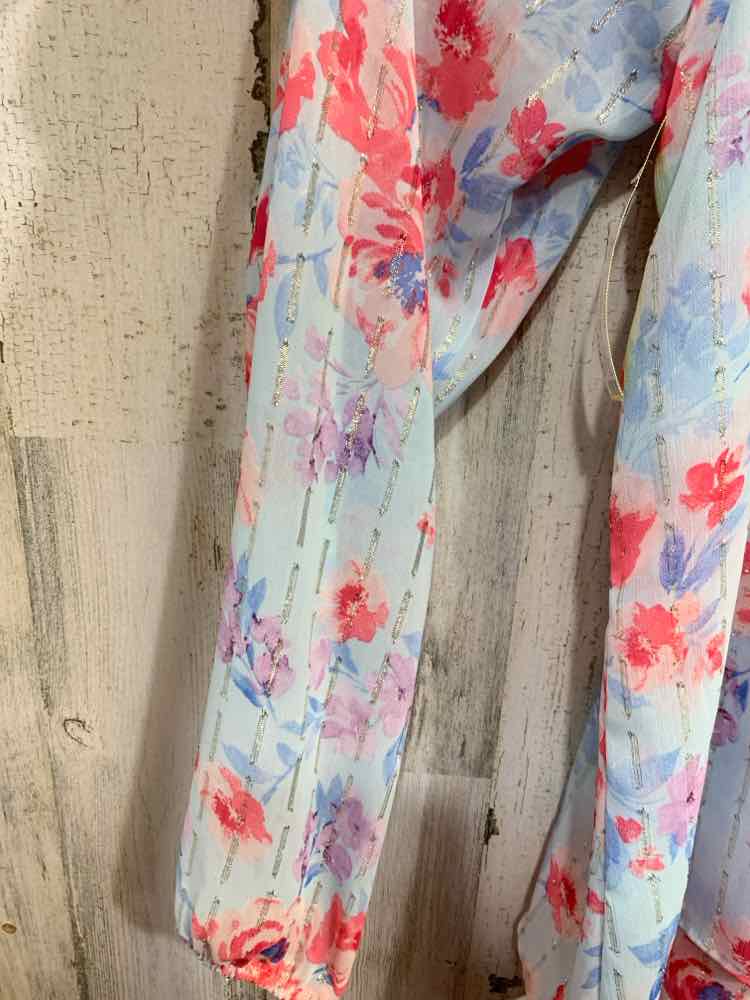 PRE-OWNED ANNE KLEIN Tops Size XL BLUE/PINK/LVDR/SILVER Floral Blouse/FLORAL LON