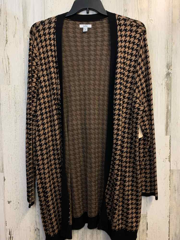 CROFT & BARROW PLUS SIZES Size 2X TAN/BLK Houndstooth CARDIGAN Cardigan
